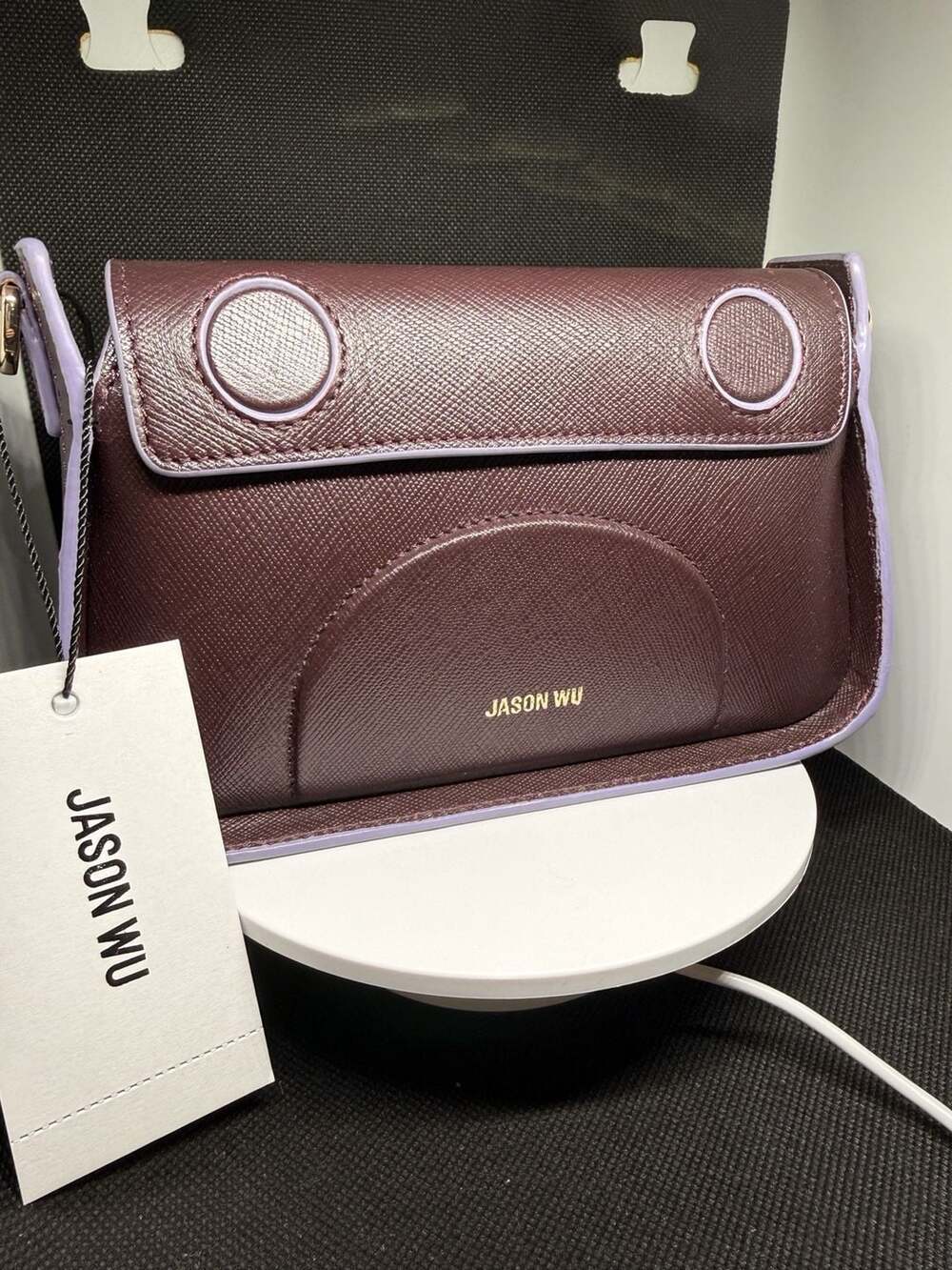 Jason Wu Saffiano Leather Micro Crossbody Bag Grape Purple